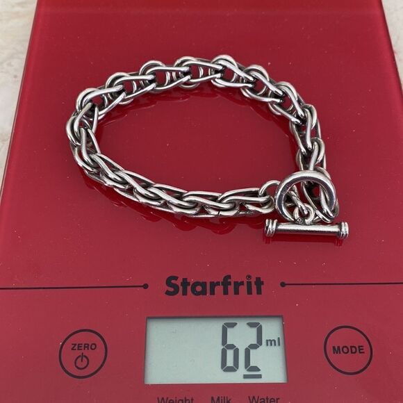 Heavy Solid 925 Sterling Silver Chunky Toggle Bracelet - Picture 10 of 11